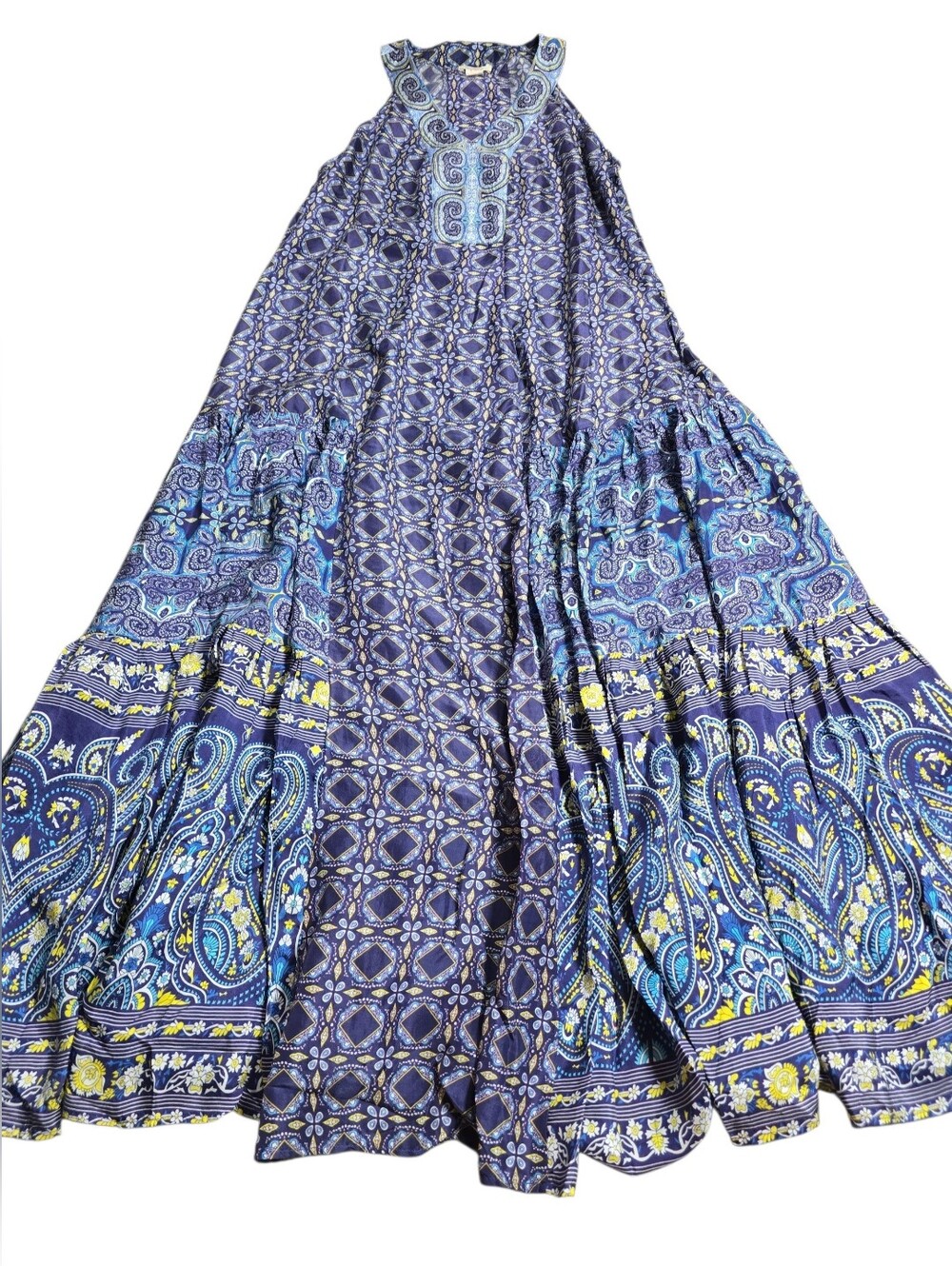 NWOT SILK Sundance Plaza Sweet Maxi Dress Bohemian Flowy Mosaic Blue Size 10 - Picture 3 of 6